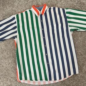 Vintage County Seat‎ Striped Colorblock Shirt Men Size Large Cotton 90s